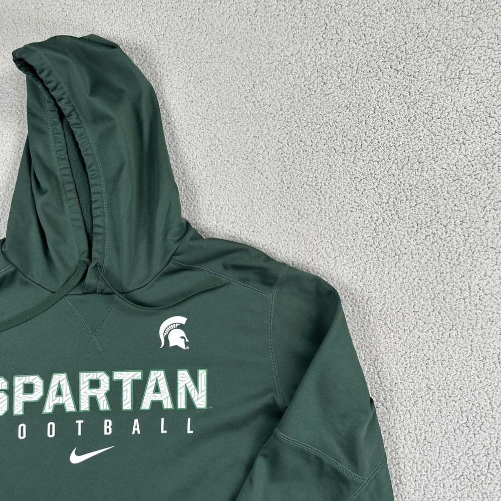Nike Therma Fit Michigan State Football Hoodie Men 2XL Green Logo Pullover